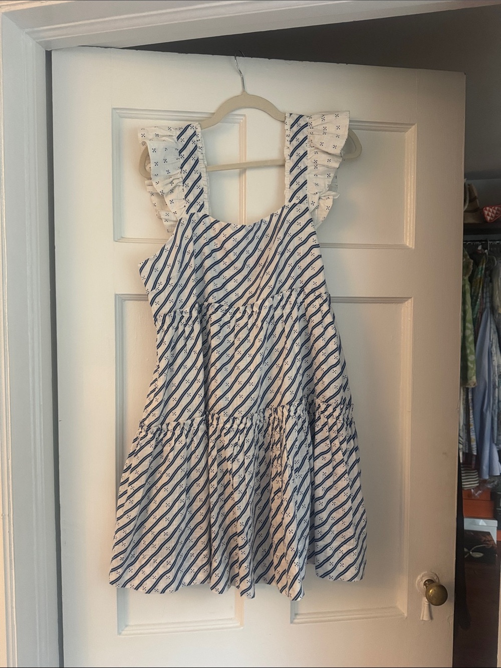 Women’s white and Navy Striped Tiered Sundress